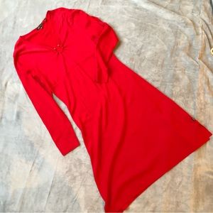 BCBG Y2K Sz XL Vintage stretch knit long sleeve Midi red dress V Neck Siren